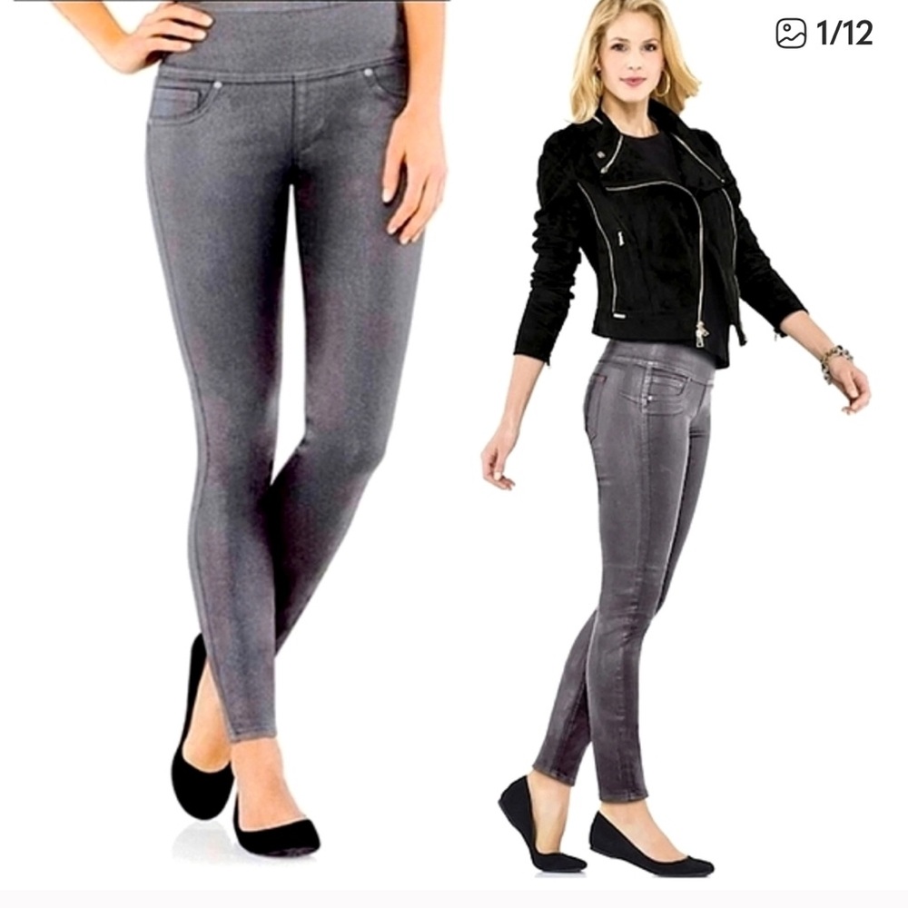 SPANX Pewter Shimmer Solace Gray Waxed Jean Leggings Size XL New